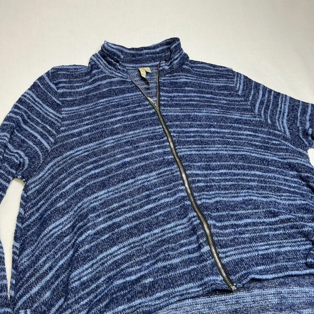Striped Zip Up‎ Cardigan Hi-Lo Hem Lightweight Sweater Top XL